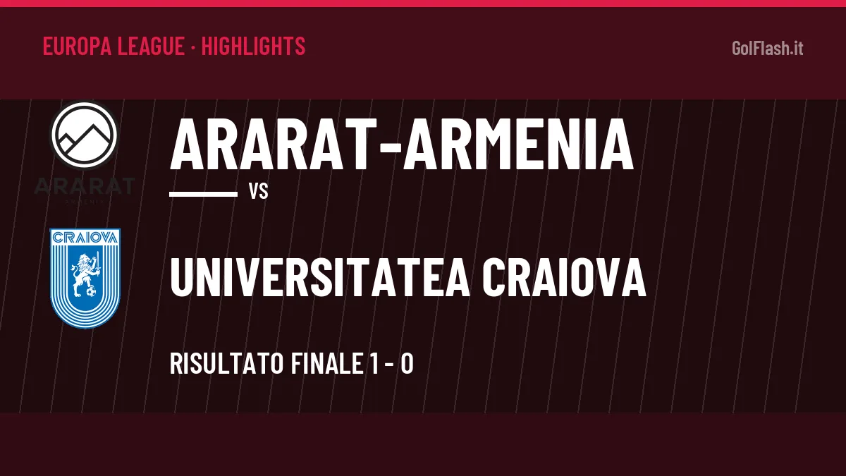 Highlights Europa League: Ararat-Armenia-Universitatea Craiova 1-0 in video