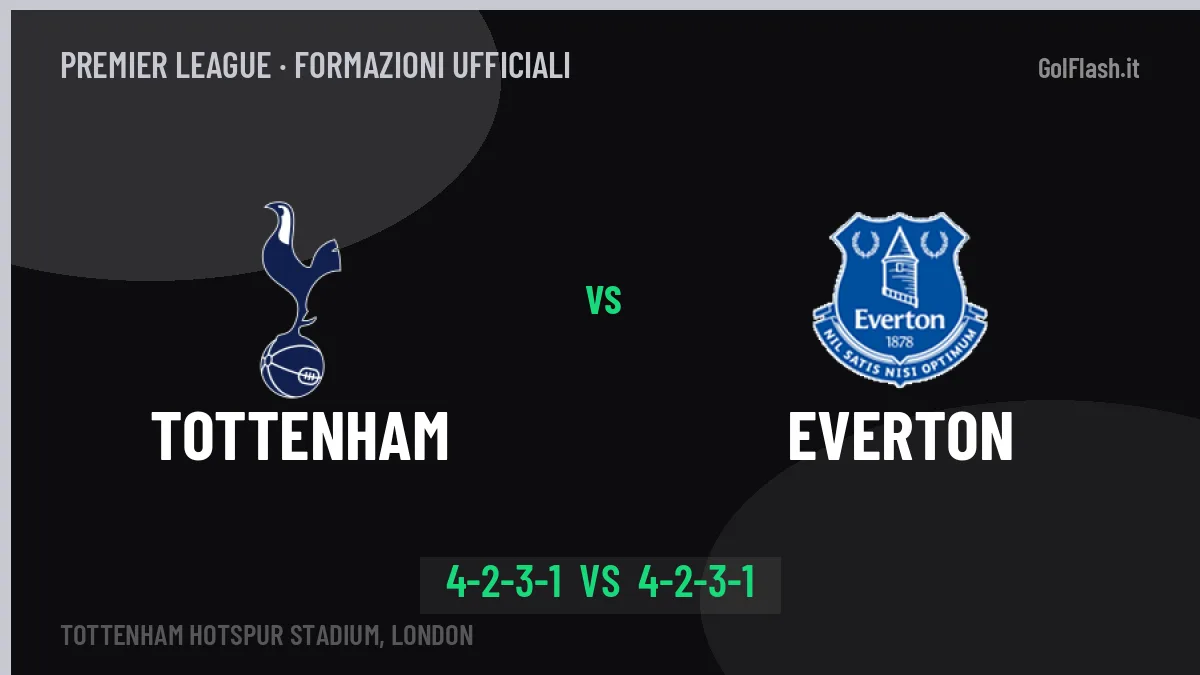 Tottenham-Everton formazioni ufficiali: chi gioca dal primo minuto