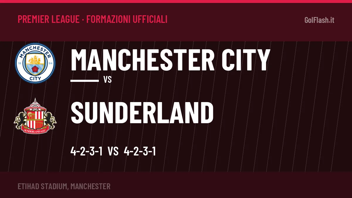 Formazioni ufficiali: Manchester City col 4-2-3-1, Sunderland col 4-2-3-1