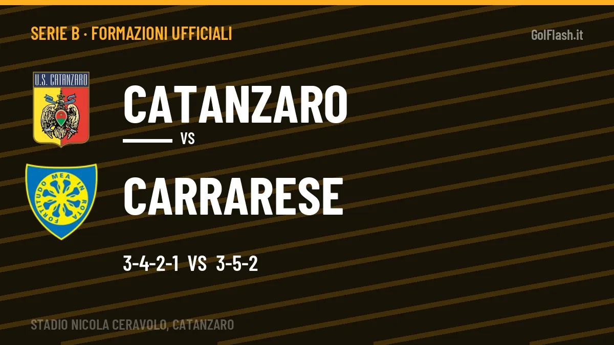 Formazioni ufficiali: Catanzaro col 3-4-2-1, Carrarese col 3-5-2