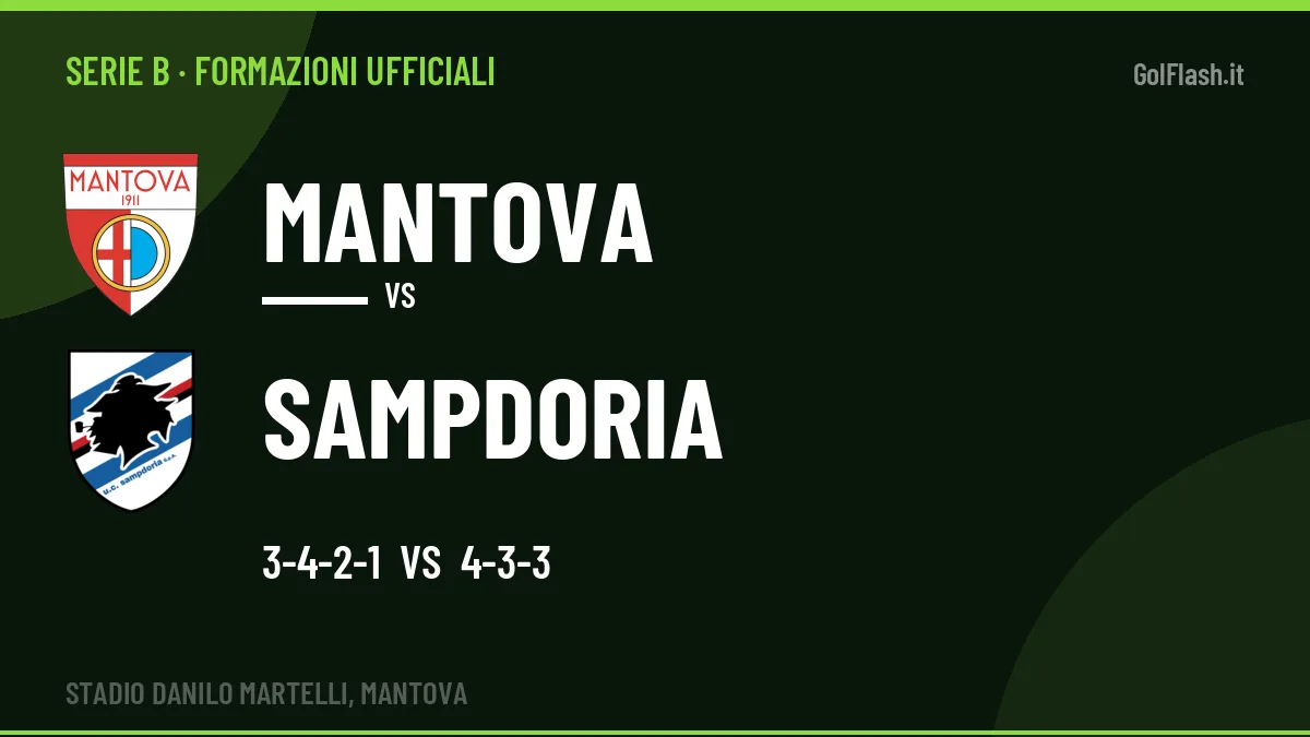 Le formazioni ufficiali di Mantova-Sampdoria: 3-4-2-1 contro 4-3-3