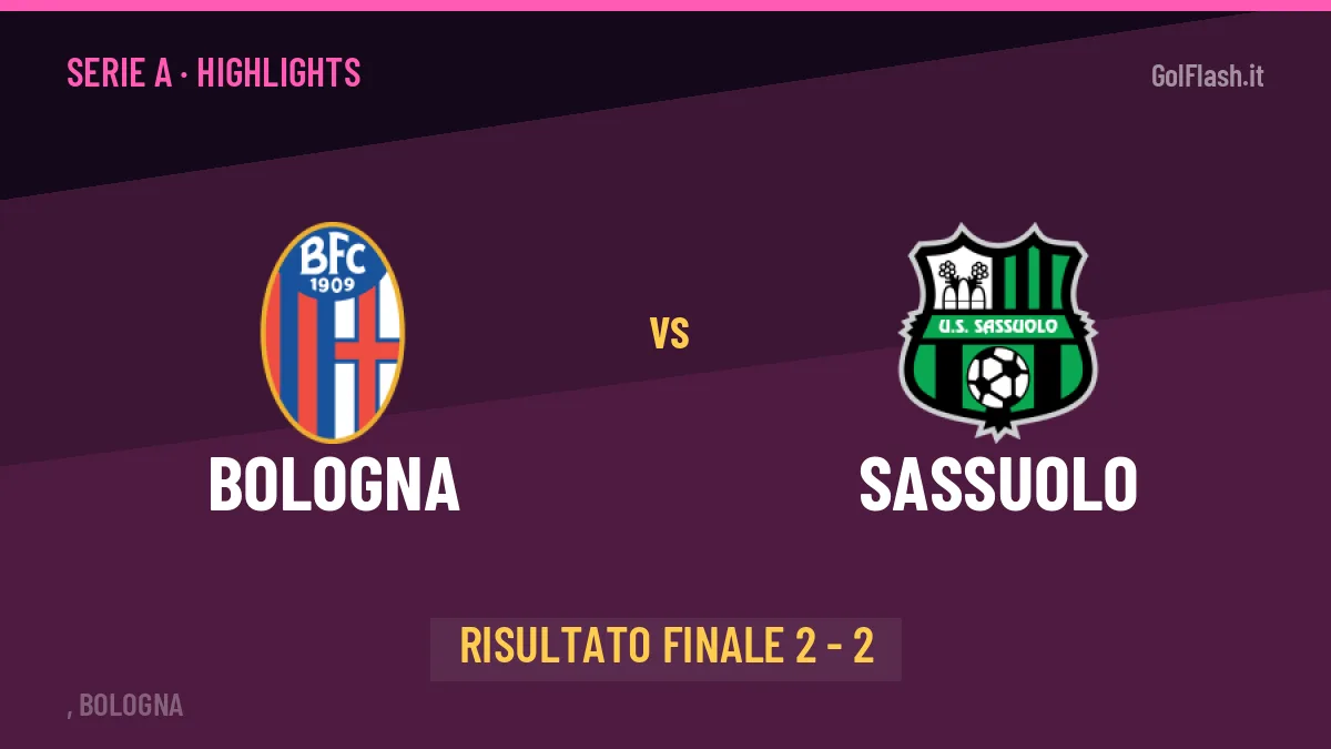 Bologna-Sassuolo 2-2: video gol, azioni salienti e statistiche