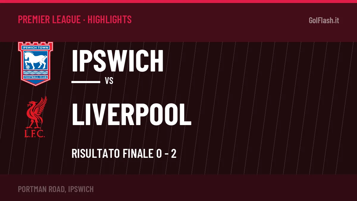 Rivedi Ipswich-Liverpool: highlights, gol e momenti chiave della partita