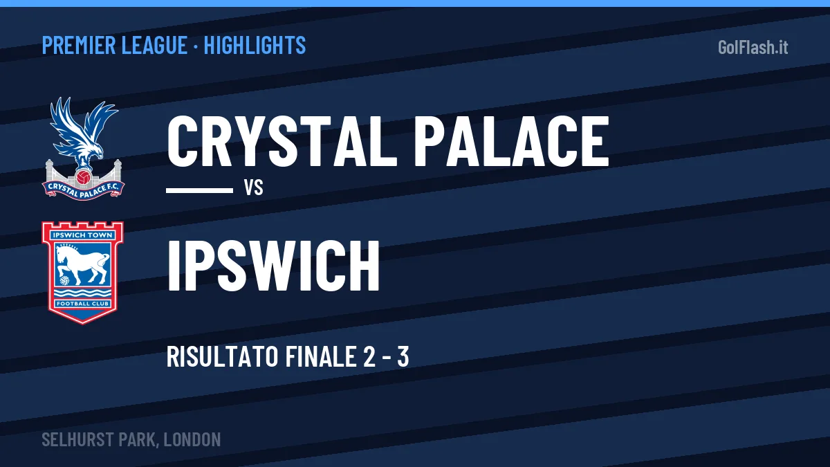 Gol e highlights di Crystal Palace-Ipswich 2-3: guarda la sintesi
