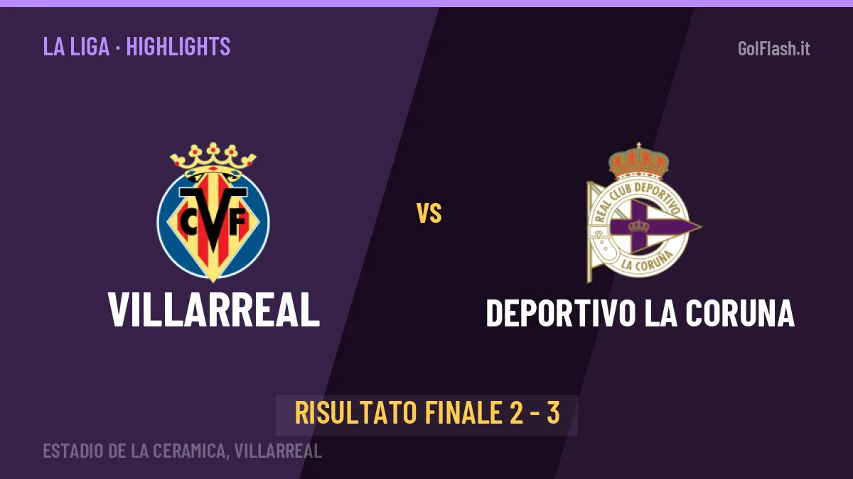 Villarreal-Deportivo La Coruna: il video degli highlights e il tabellino (2-3)