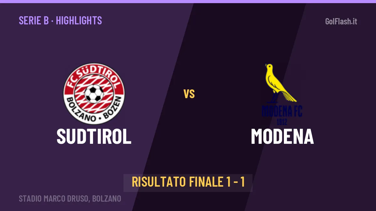 Sudtirol-Modena 1-1: highlights, video, azioni e gol del match