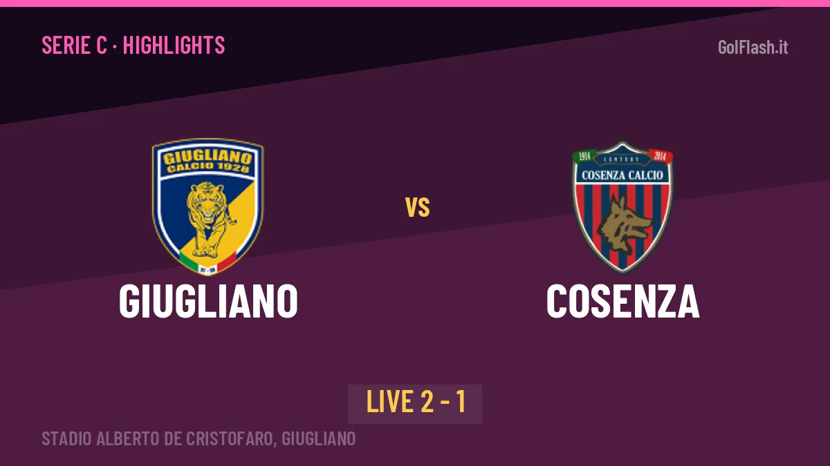 Giugliano-Cosenza highlights: video, marcatori e statistiche