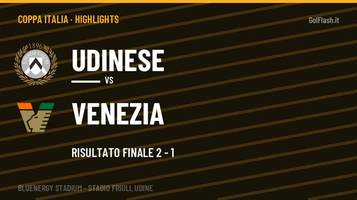 Video Udinese-Venezia: highlights e gol della partita di Coppa Italia