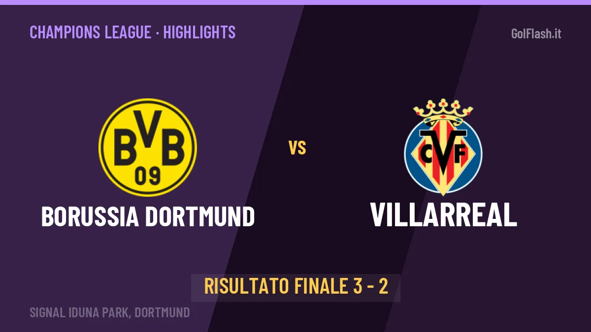 Borussia Dortmund-Villarreal: il video degli highlights e il tabellino (3-2)