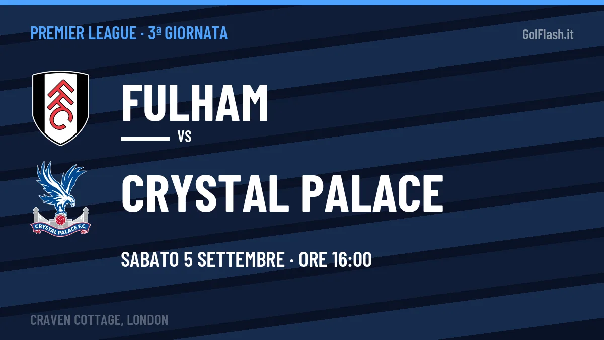 Fulham-Crystal Palace Premier League 3ª giornata: orario, TV, streaming e probabili formazioni