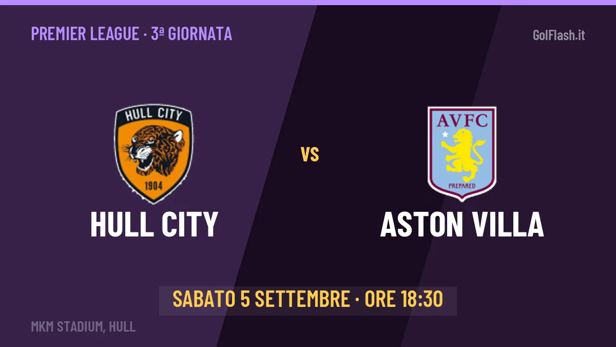 Hull City-Aston Villa (sab 05/09 ore 18:30): probabili formazioni, statistiche e quote
