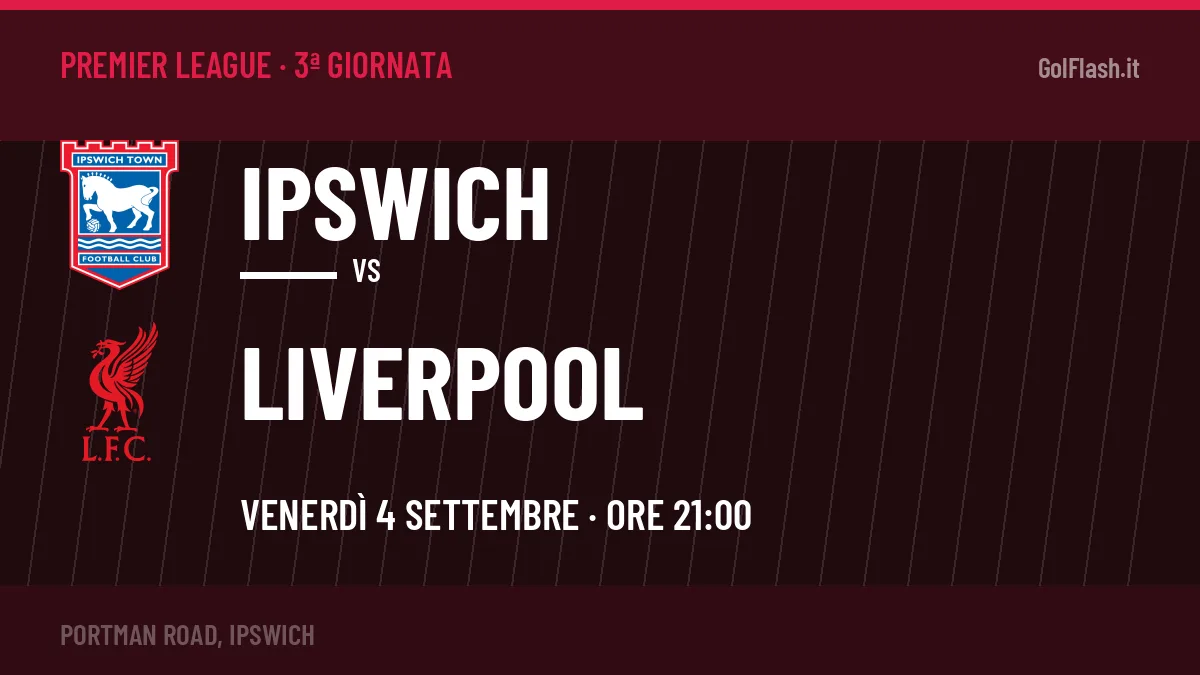 Dove vedere Ipswich-Liverpool in TV e streaming: orario, canale e formazioni