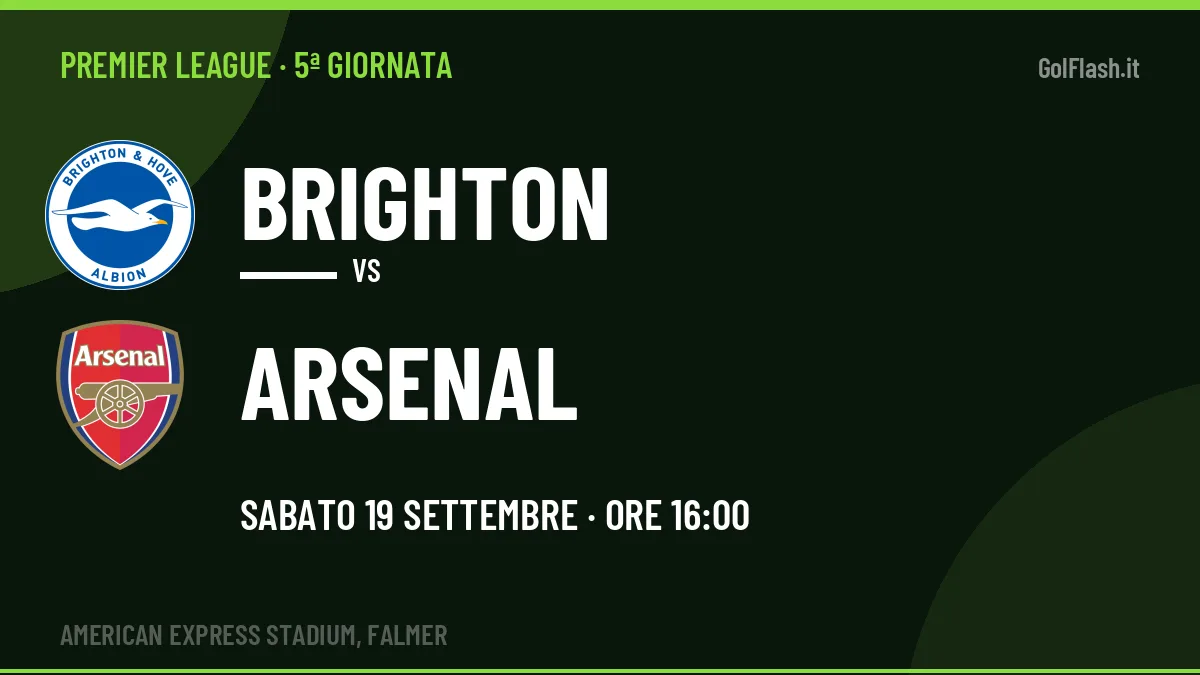 Brighton-Arsenal in TV: a che ora si gioca, dove vederla e probabili formazioni