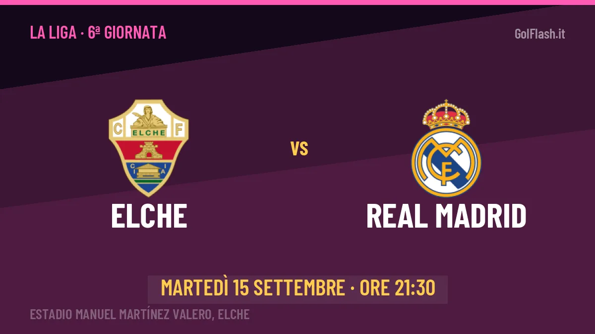 Elche-Real Madrid (mar 15/09 ore 21:30): probabili formazioni, statistiche e quote