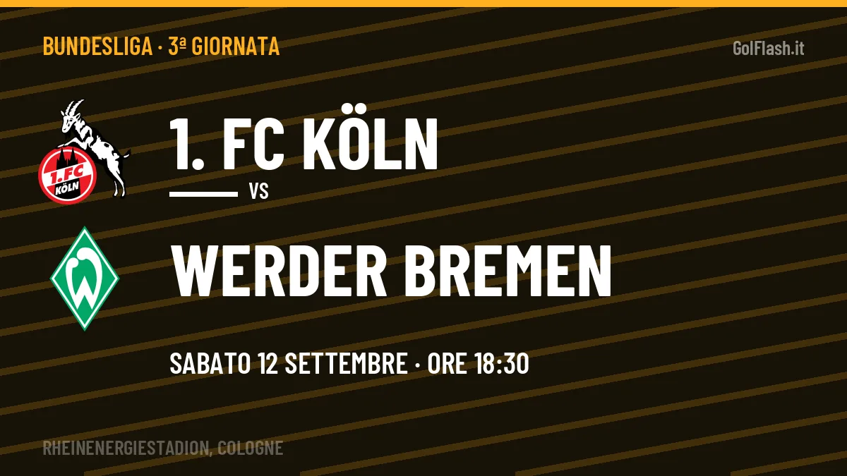 Dove vedere 1. FC Köln-Werder Bremen in TV e streaming: orario, canale e formazioni