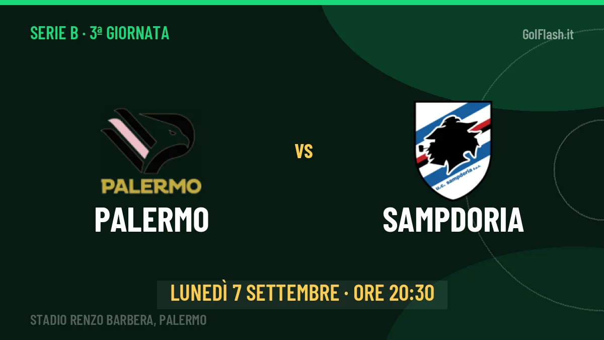 Palermo-Sampdoria Serie B 3ª giornata: orario, TV, streaming e probabili formazioni