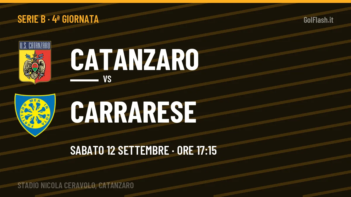 Dove vedere Catanzaro-Carrarese in TV e streaming: orario, canale e formazioni