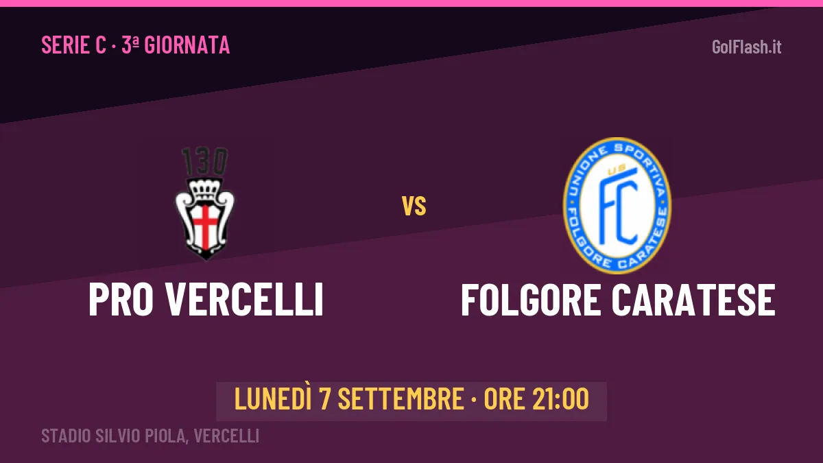 PRO Vercelli-Folgore Caratese Serie C 3ª giornata: orario, TV, streaming e probabili formazioni