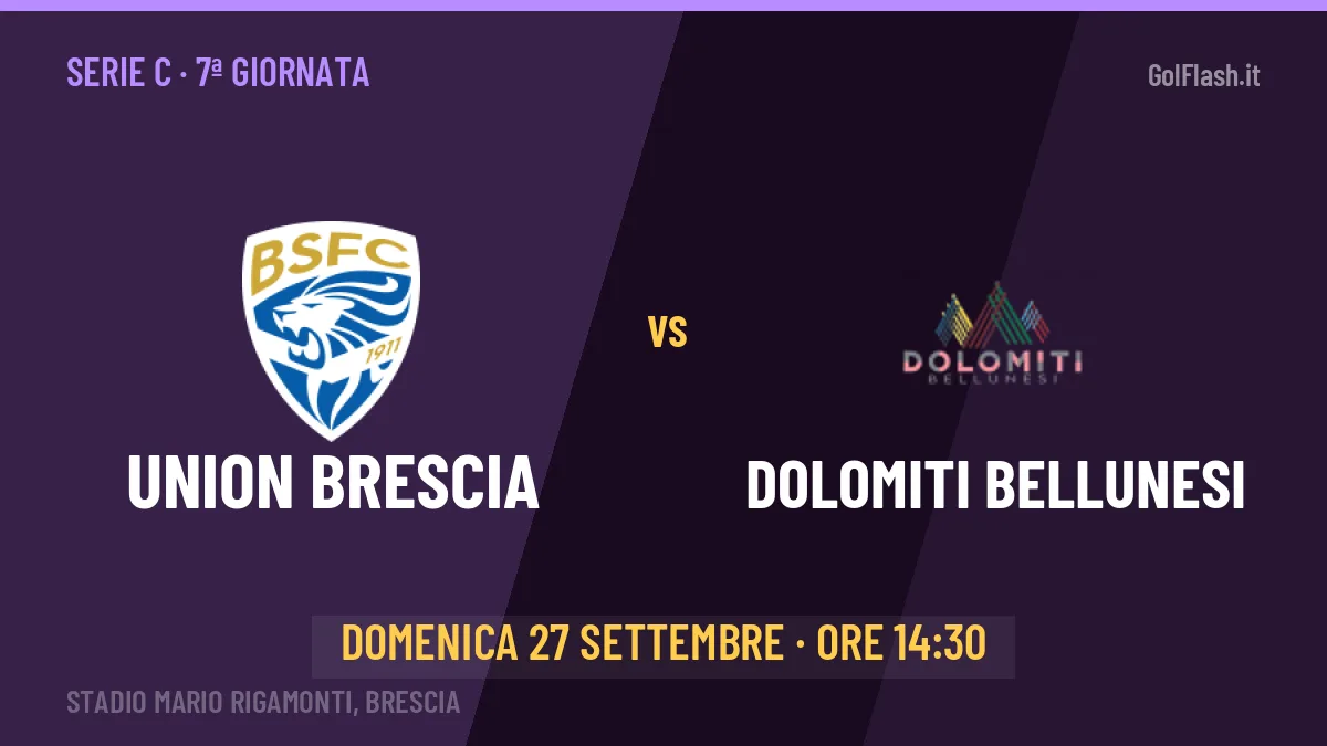 Union Brescia-Dolomiti Bellunesi Serie C 7ª giornata: orario, TV, streaming e probabili formazioni