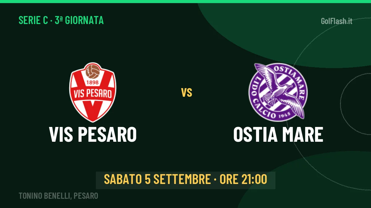 Vis Pesaro-Ostia Mare (sab 05/09 ore 21:00): probabili formazioni, statistiche e quote