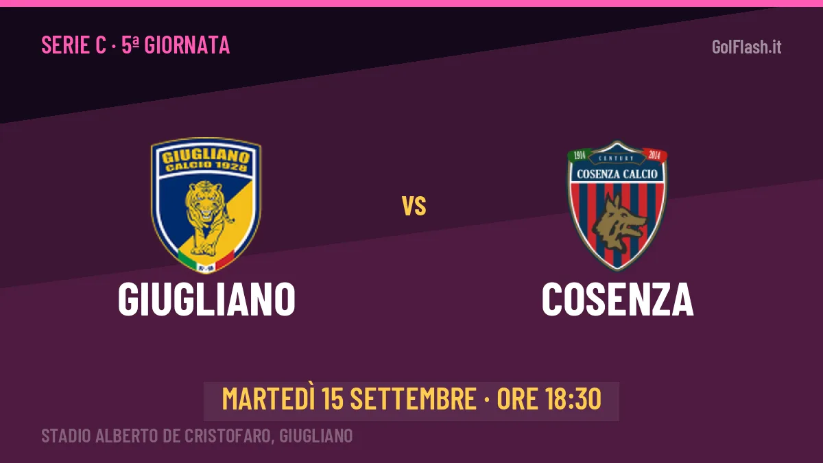 Giugliano-Cosenza (mar 15/09 ore 18:30): probabili formazioni, statistiche e quote