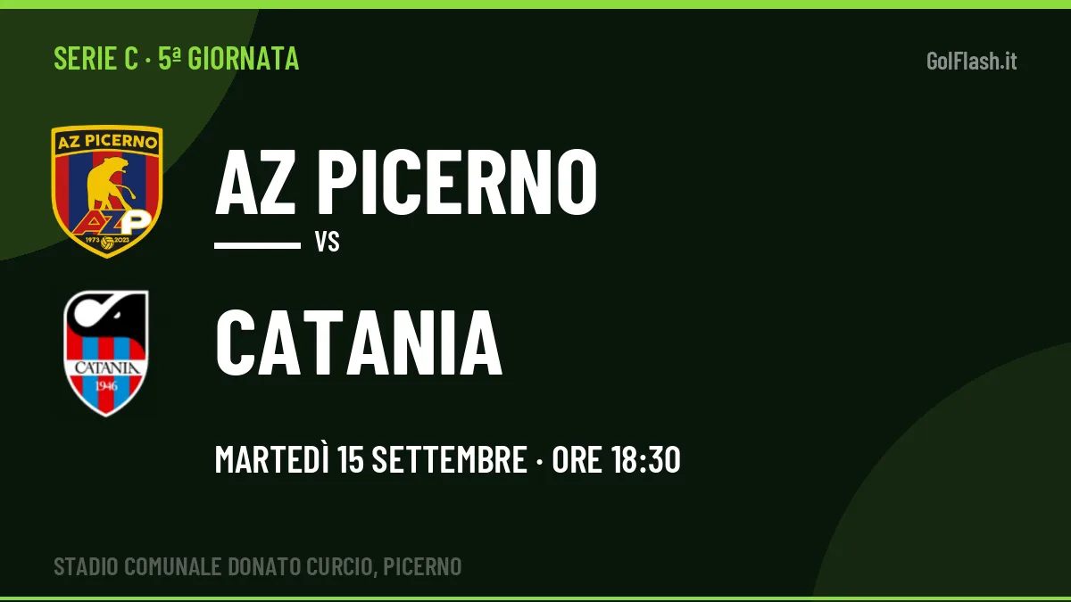 AZ Picerno-Catania (mar 15/09 ore 18:30): probabili formazioni, statistiche e quote