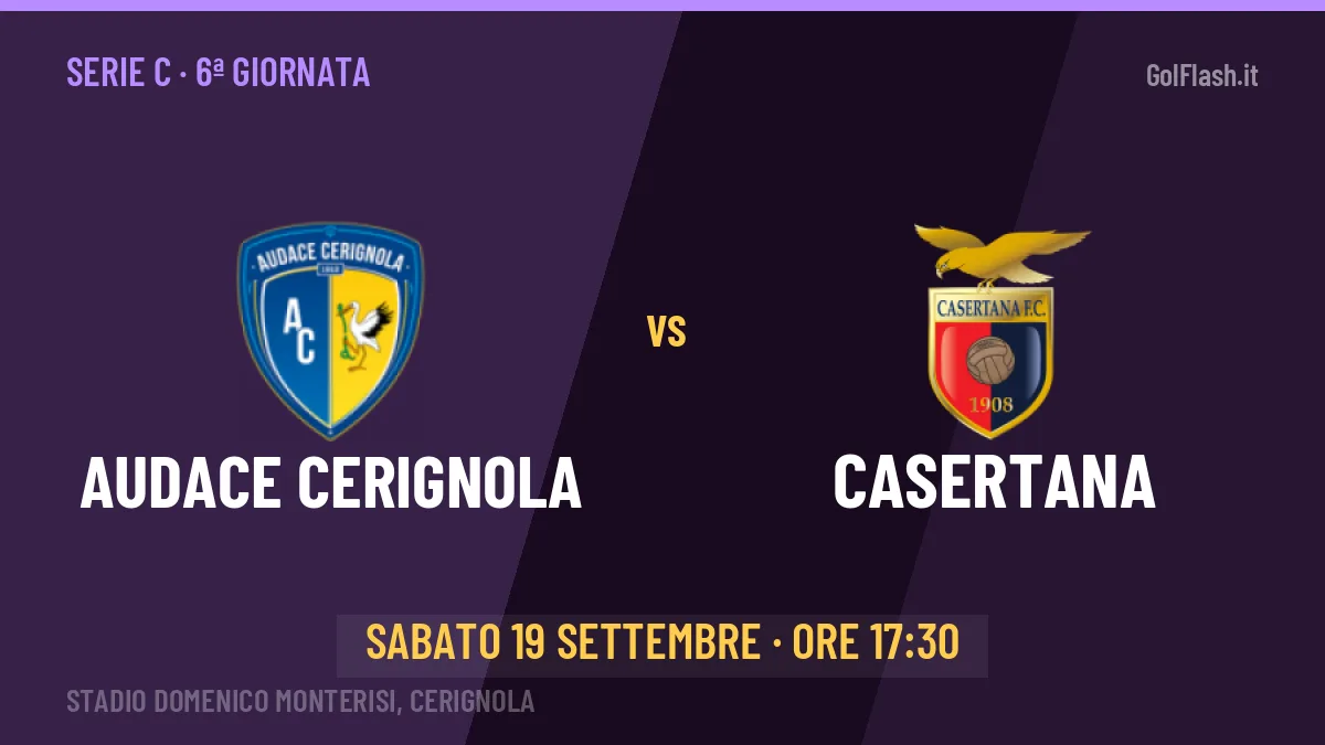 Audace Cerignola Casertana in streaming: dove vedere la partita, orario e probabili formazioni