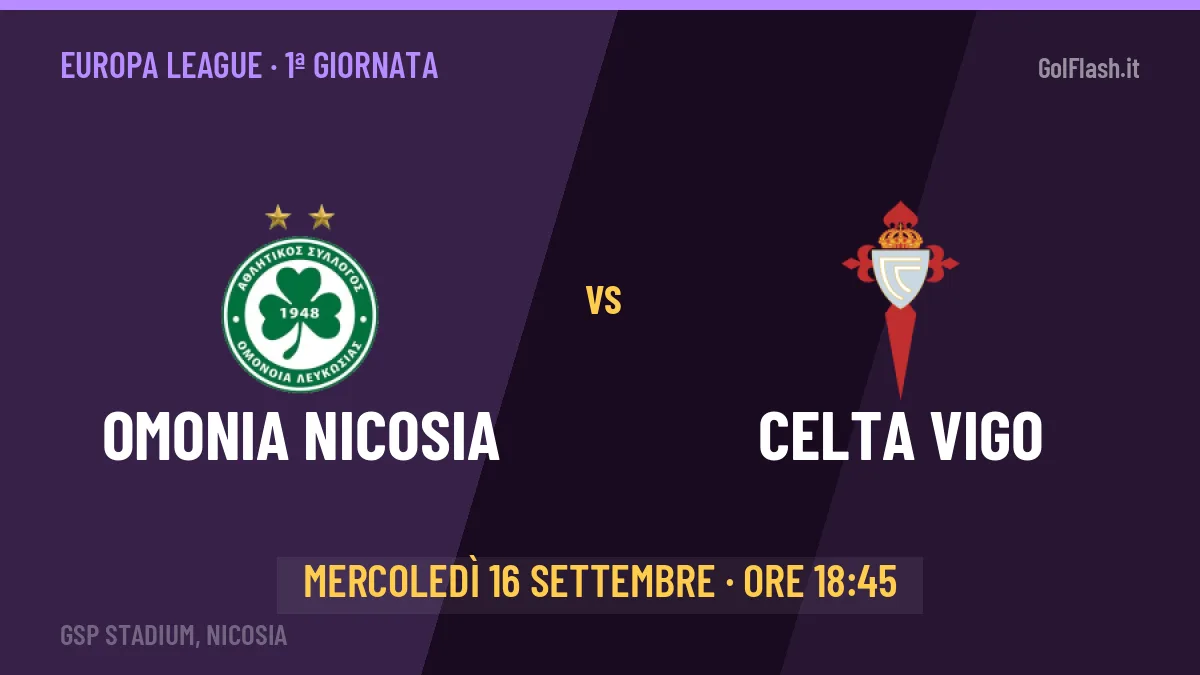 Omonia Nicosia-Celta Vigo Europa League 1ª giornata: orario, TV, streaming e probabili formazioni