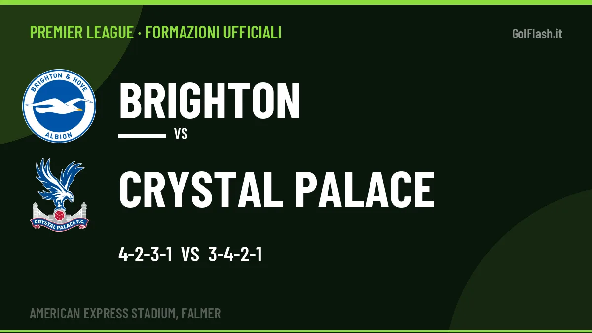 Le formazioni ufficiali di Brighton-Crystal Palace: 4-2-3-1 contro 3-4-2-1