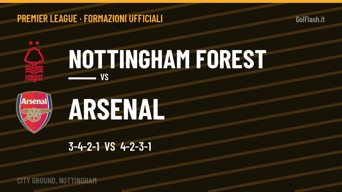 Le formazioni ufficiali di Nottingham Forest-Arsenal: Arteta risponde col 4-2-3-1