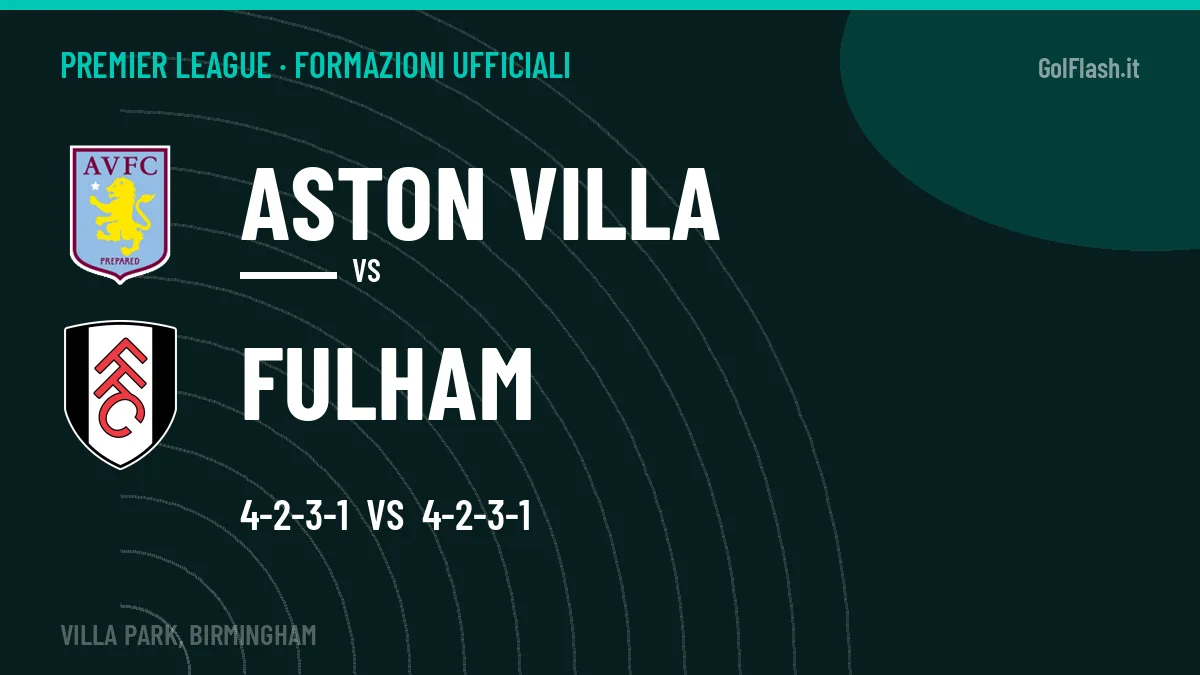 Le formazioni ufficiali di Aston Villa-Fulham: Arbeloa risponde col 4-2-3-1