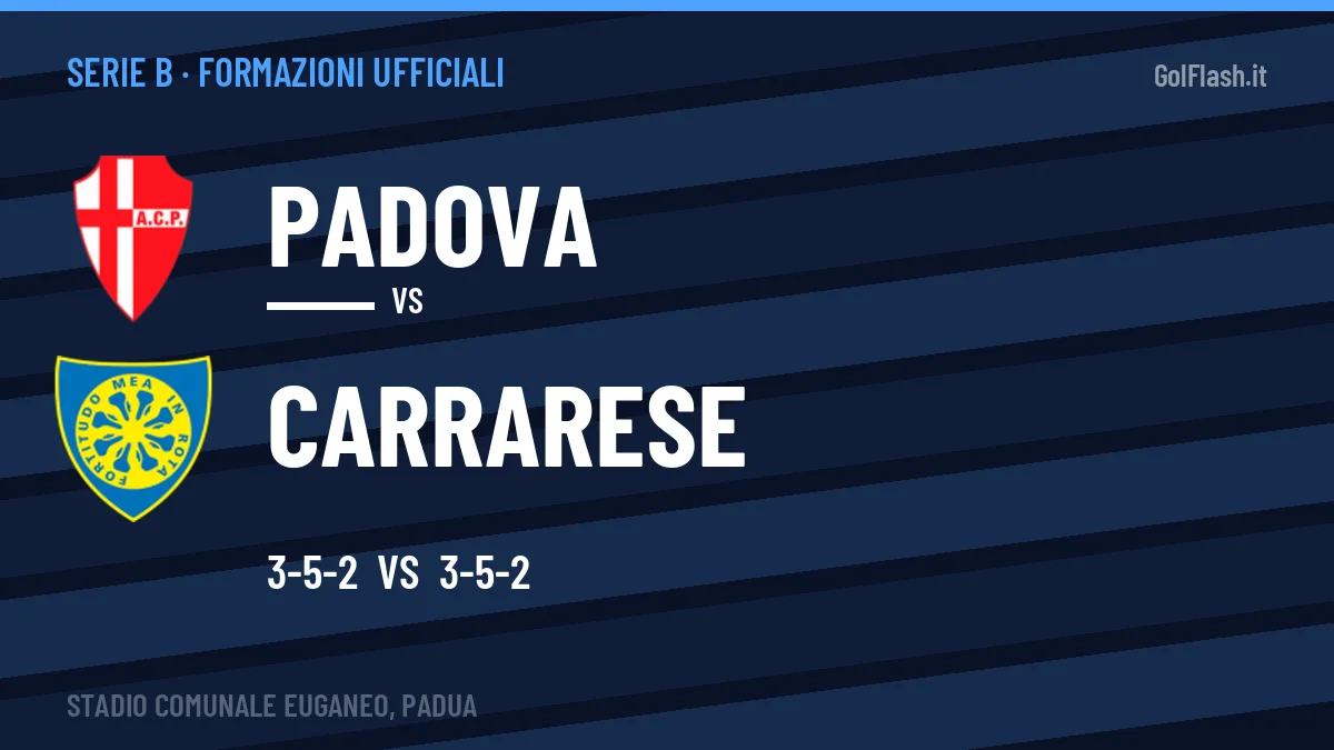 Formazioni ufficiali Padova-Carrarese: Abiuso titolare nel Carrarese