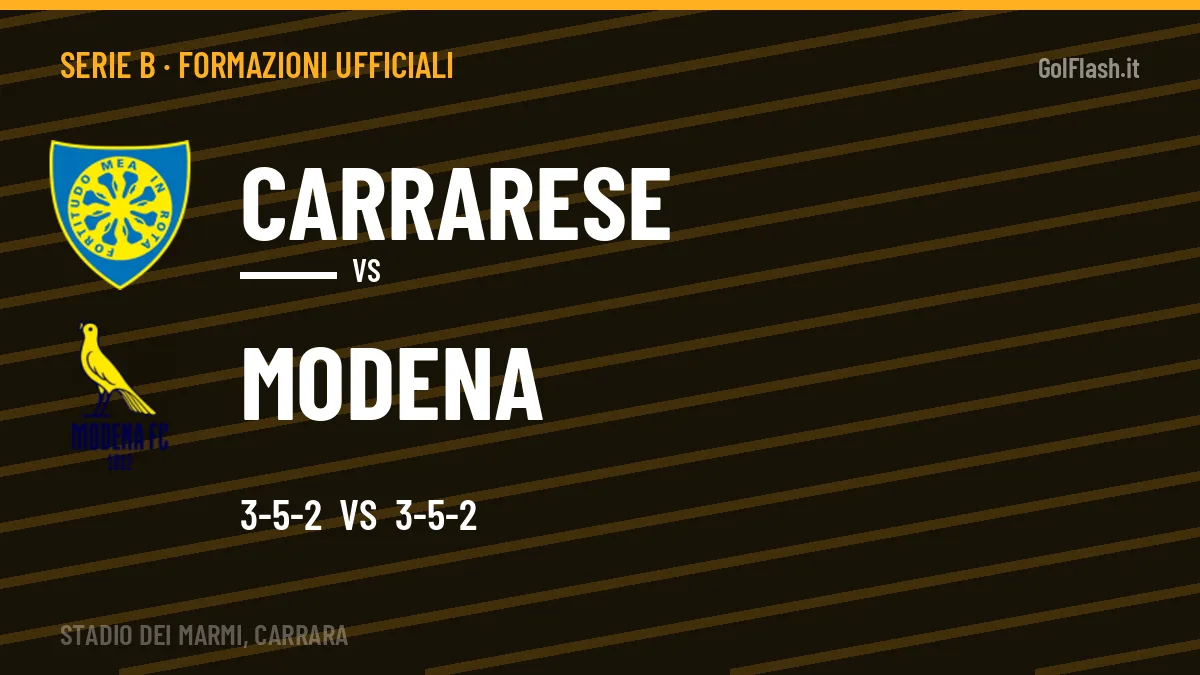Formazioni ufficiali Carrarese-Modena (Serie B): gli undici scelti