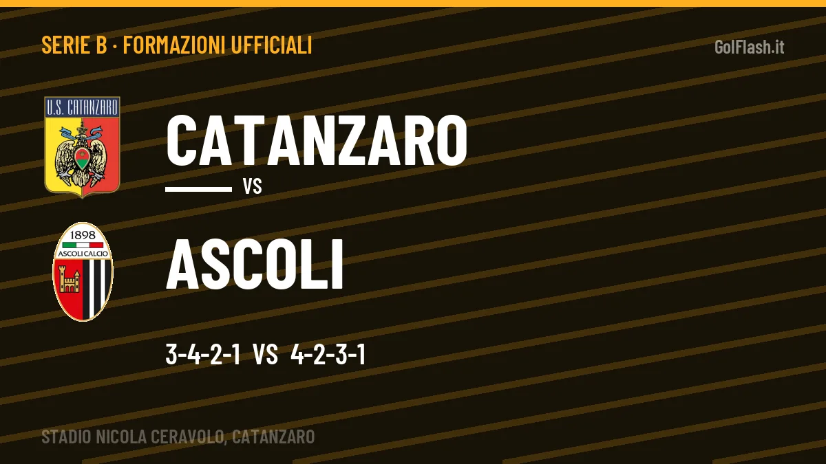 Le formazioni ufficiali di Catanzaro-Ascoli: 3-4-2-1 contro 4-2-3-1