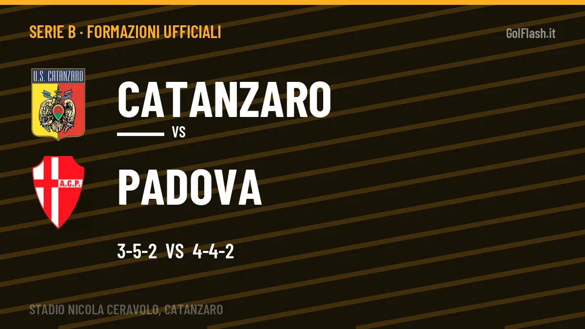 Formazioni ufficiali: Catanzaro col 3-5-2, Padova col 4-4-2