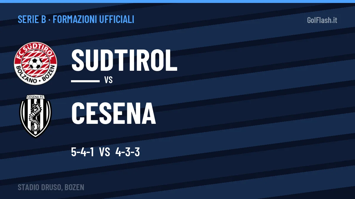 Formazioni ufficiali Sudtirol-Cesena (Serie B): gli undici scelti