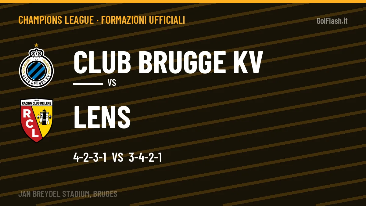 Le formazioni ufficiali di Club Brugge KV-Lens: 4-2-3-1 contro 3-4-2-1