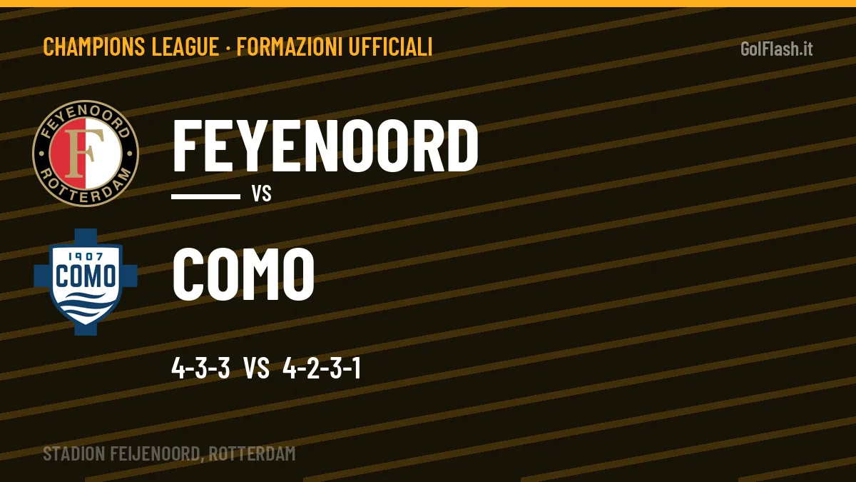 Formazioni ufficiali: Feyenoord col 4-3-3, Como col 4-2-3-1