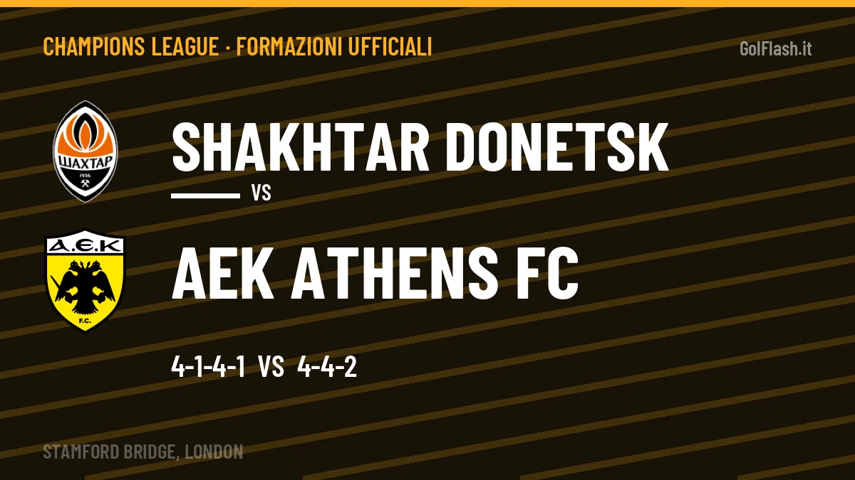 Formazioni ufficiali: Shakhtar Donetsk col 4-1-4-1, AEK Athens FC col 4-4-2