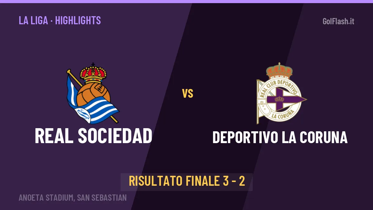 Real Sociedad-Deportivo La Coruna 3-2: video gol, azioni salienti e statistiche