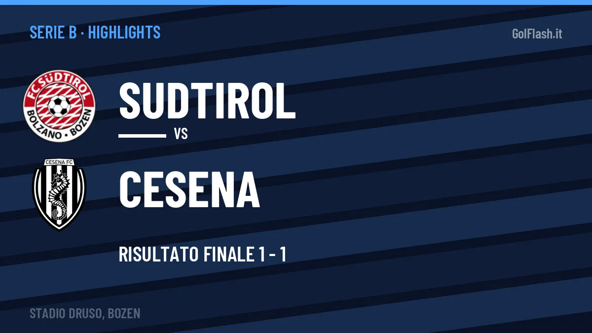 Highlights Serie B: Sudtirol-Cesena 1-1 in video
