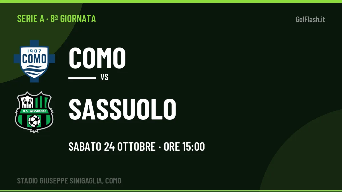 Dove vedere Como-Sassuolo in TV e streaming: orario, canale e formazioni