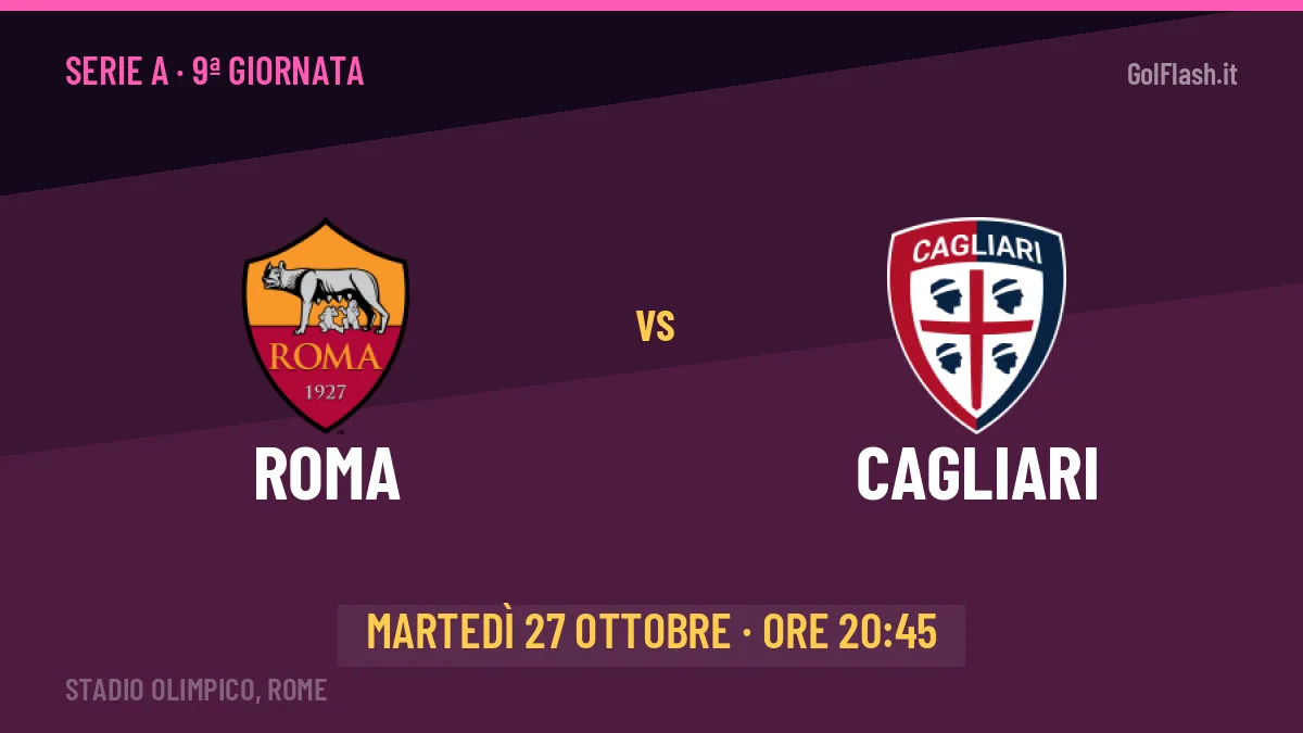 Roma-Cagliari Serie A 9ª giornata: orario, TV, streaming e probabili formazioni