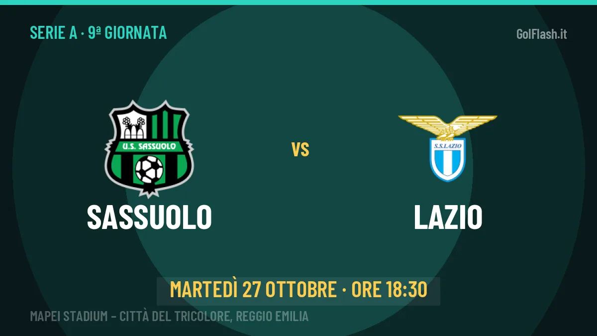 Sassuolo-Lazio Serie A 9ª giornata: orario, TV, streaming e probabili formazioni
