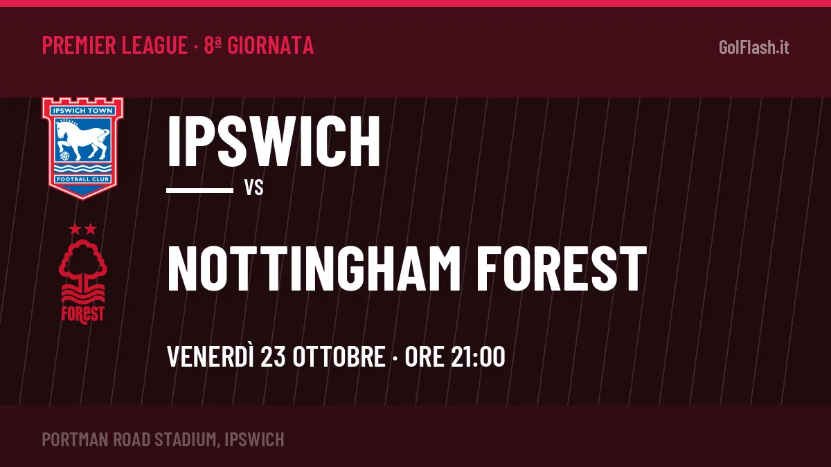 Ipswich-Nottingham Forest (ven 23/10 ore 21:00): probabili formazioni, statistiche e quote