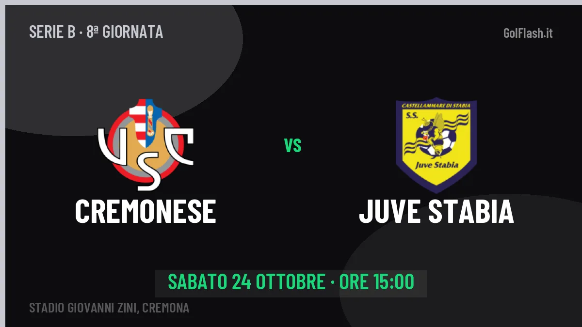 Cremonese-Juve Stabia Serie B 8ª giornata: orario, TV, streaming e probabili formazioni