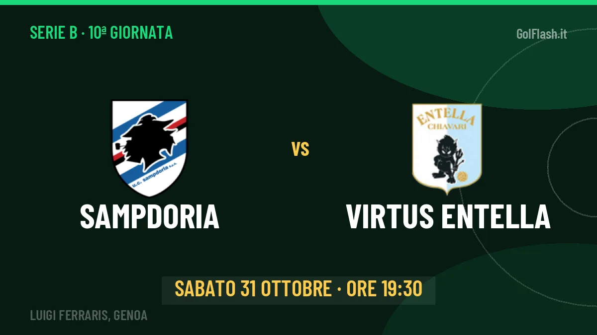Sampdoria Virtus Entella in streaming: dove vedere la partita, orario e probabili formazioni