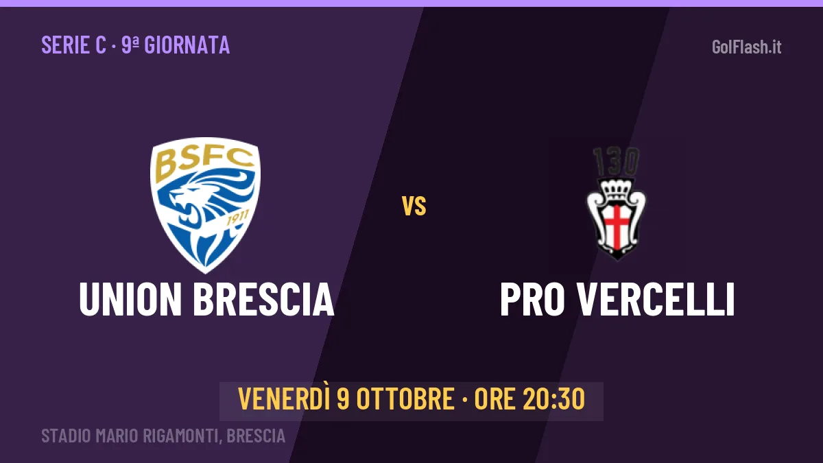 Union Brescia-PRO Vercelli Serie C 9ª giornata: orario, TV, streaming e probabili formazioni