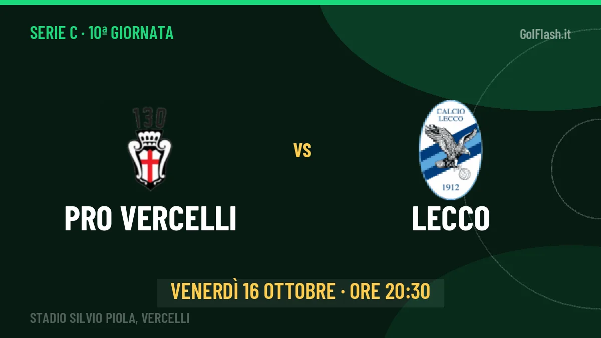 PRO Vercelli-Lecco Serie C 10ª giornata: orario, TV, streaming e probabili formazioni