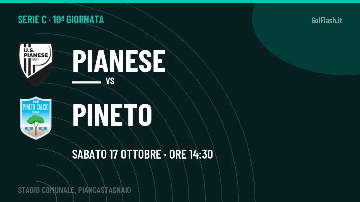 Pianese-Pineto Serie C 10ª giornata: orario, TV, streaming e probabili formazioni